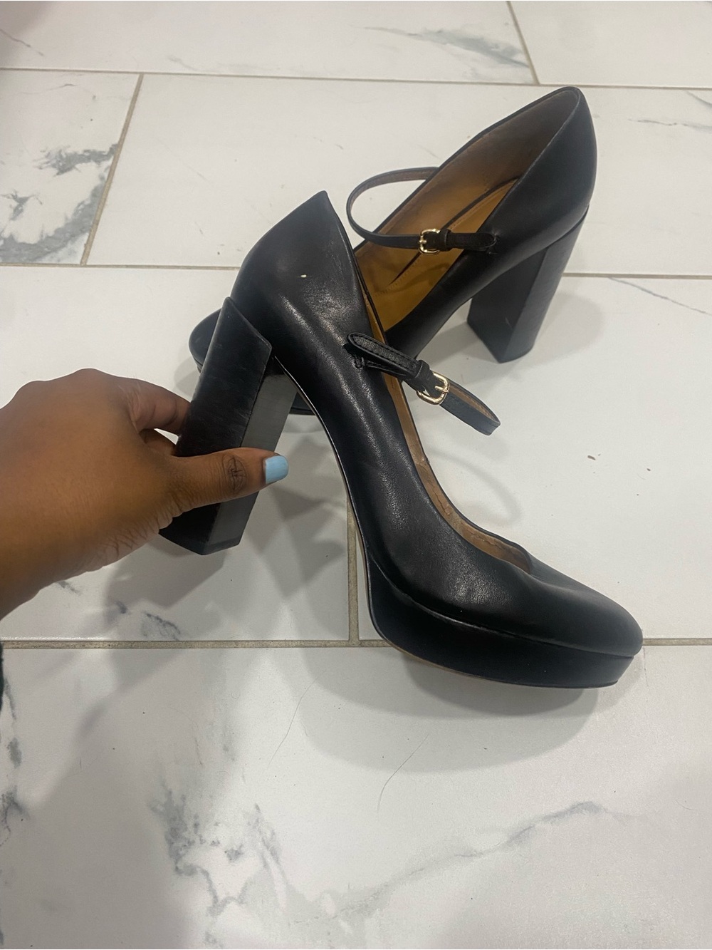 Classic Black Mary Jane Block Heel Pumps